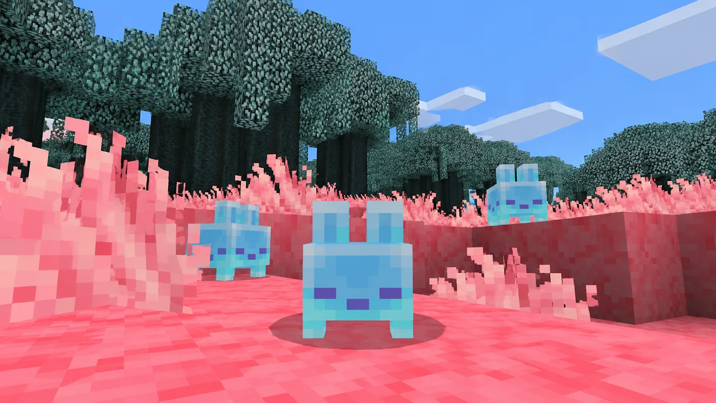 Blue creatures in a pink Minecraft biome — Sift Mods